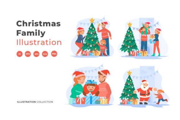 Christmas Family Illustration: A Versatile Graphics Asset