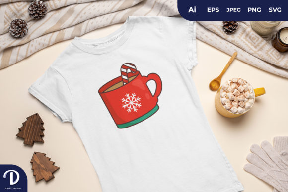 Christmas Hot Cocoa in Mug Illustration for Crafters