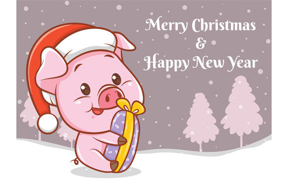 Cute Pig with Christmas Greeting Banner Graphics