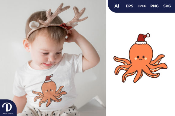Octopus Wearing Christmas Hat: A Festive Embroidery Delight